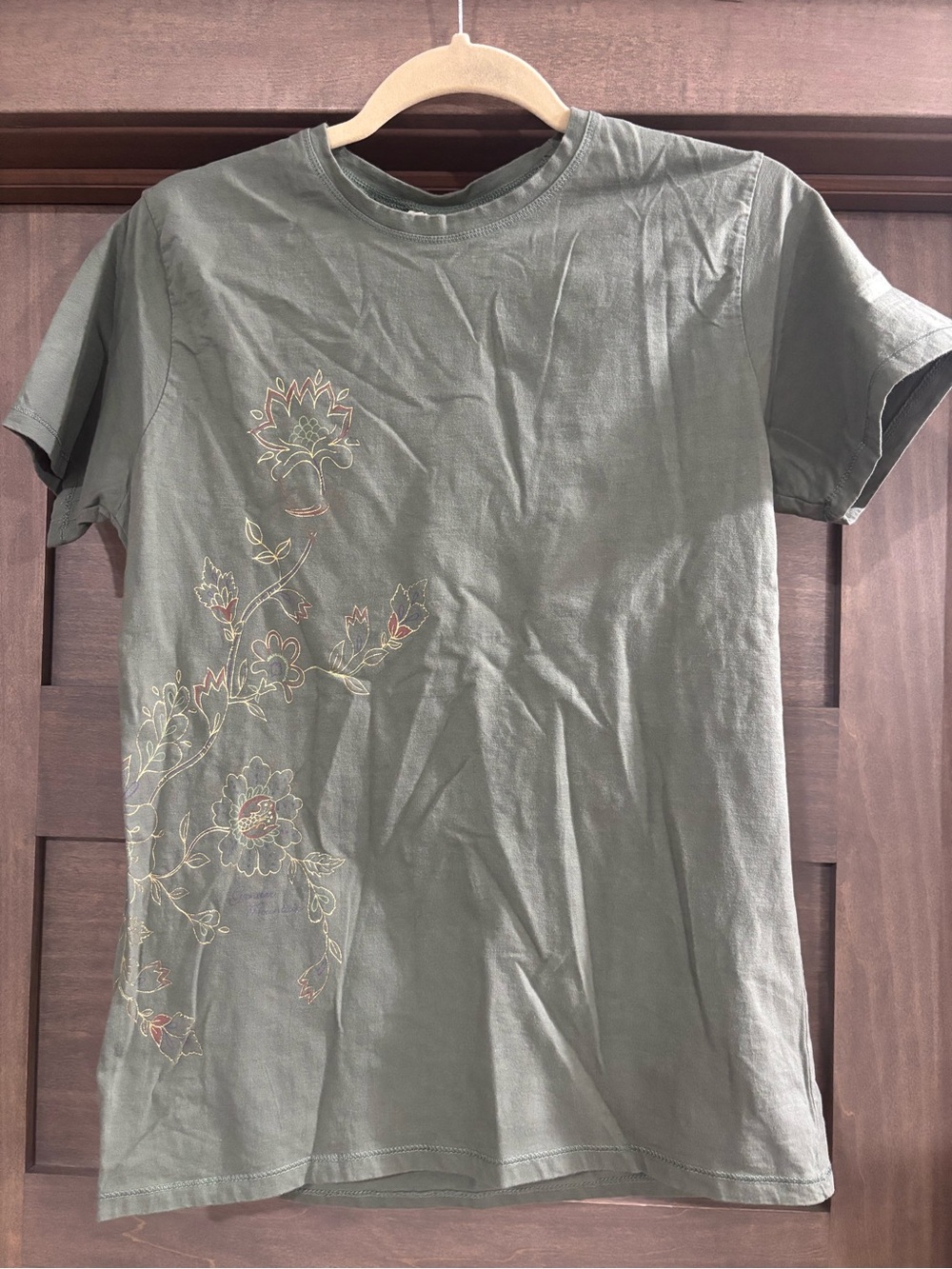 Artisan Olive Green Floral Crew Neck Tee